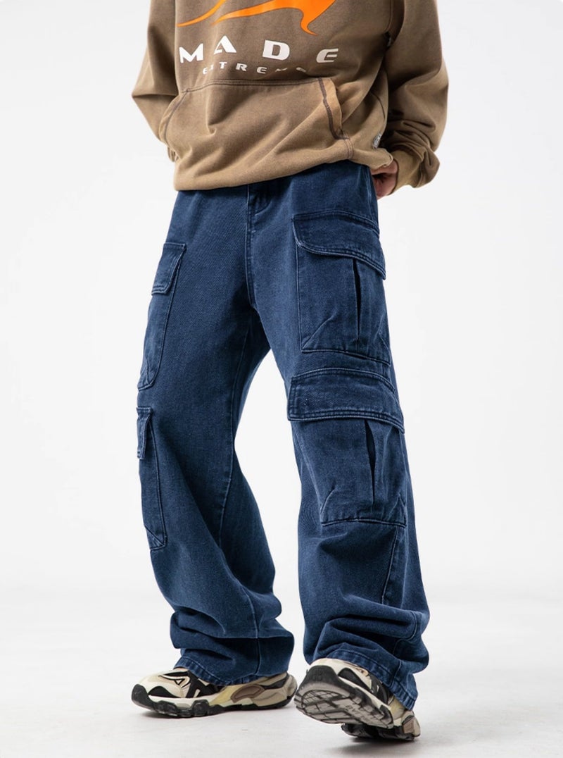 FantasyGears Mens Baggy Jeans for Men Women Y2k Skater Vintage Plain Pants Multiple Pockets Casual Wide Leg Loose Fit Cargo Denim Jeans - Image 3