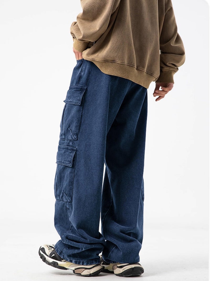 FantasyGears Mens Baggy Jeans for Men Women Y2k Skater Vintage Plain Pants Multiple Pockets Casual Wide Leg Loose Fit Cargo Denim Jeans - Image 4