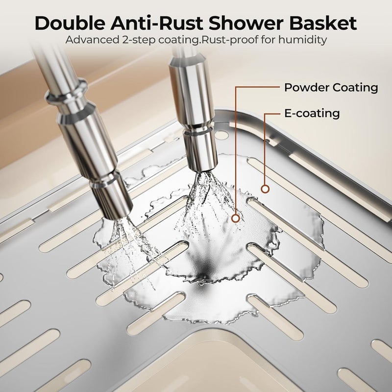 Orimade Set of 3 Standing Shower Shelves, Corner Shower Shelf, Freestanding, Shower Shelf, No Drilling Required for Bathroom, Silver - Image 4