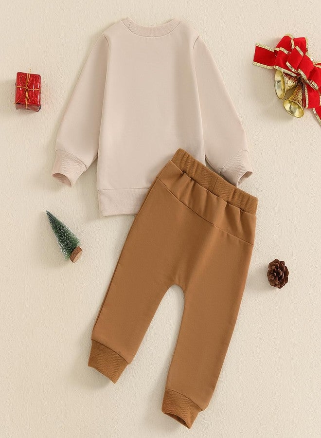 Rtnnsbbfcm Toddler Baby Boy Christmas Outfit Long Sleeve Gingerbread Man Embroidery Sweatshirt Top Pants Set (Khaki, 6-12 Months) - Image 3