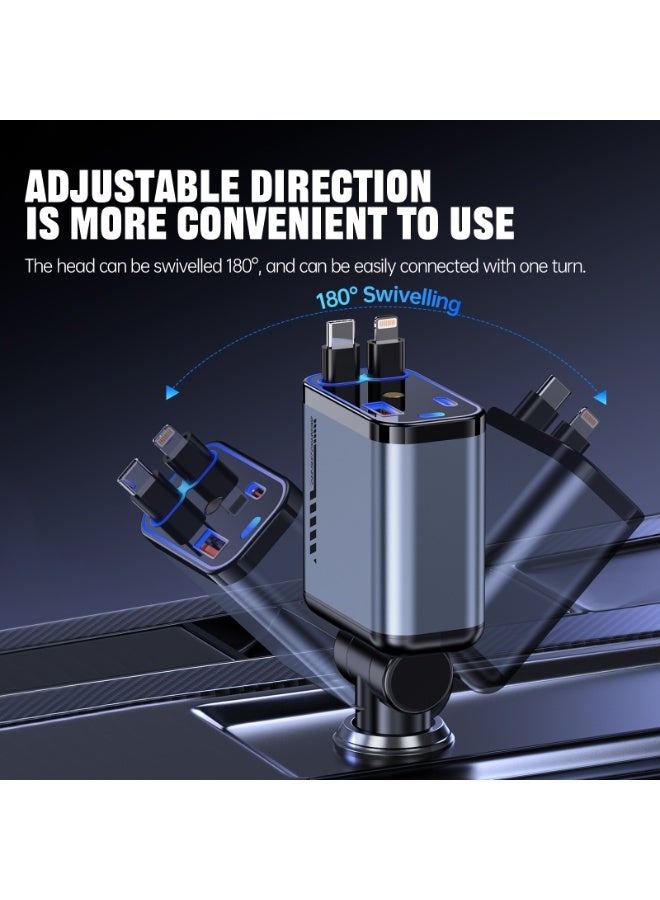 سمارتكس شاحن سيارة 4 في 1 قابل للسحب مزود بجهاز عرض النجوم ومصباح LED، شاحن سريع للهاتف، شاحن هاتف سيارة قابل للسحب مع كابلات قابلة للسحب للهاتف - Image 4