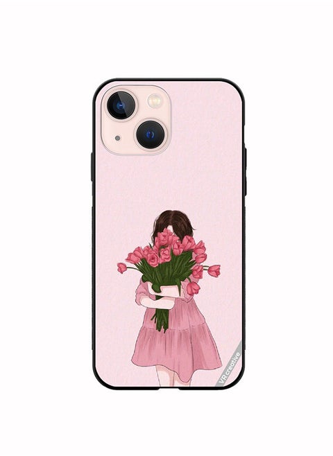 Protective Case Cover For Apple iPhone 13 mini Girl Hugging Bouquet Design Multicolour
