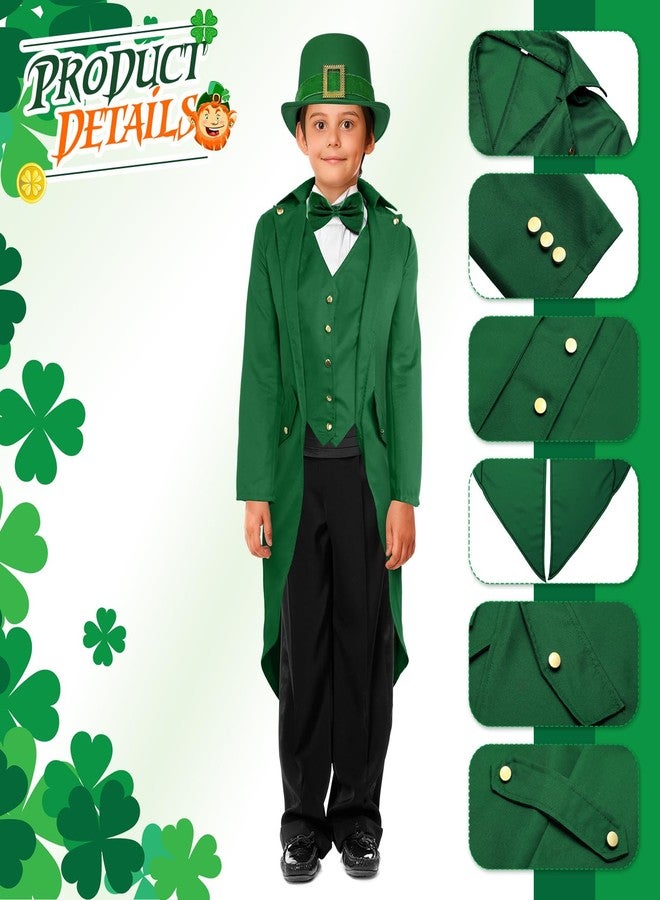 Geyoga Boys St Patrick's Day Outfit Kids Leprechaun Costumes Gothic Vintage Steampunk Tailcoat with Leprechaun Hat Bow Tie(145) - Image 3