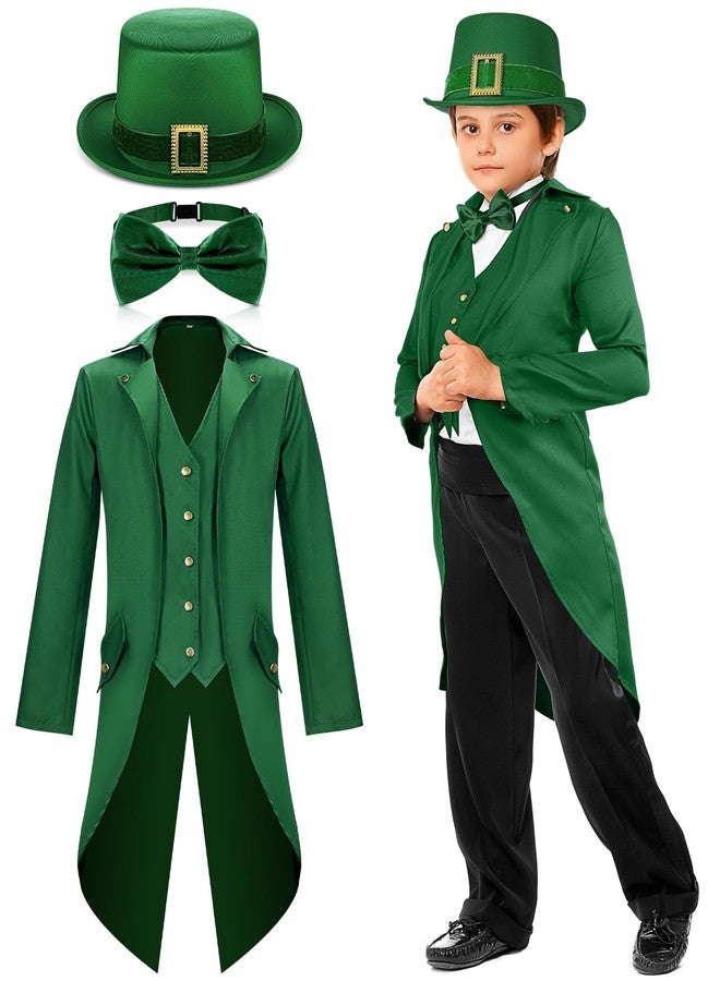 Geyoga Boys St Patrick's Day Outfit Kids Leprechaun Costumes Gothic Vintage Steampunk Tailcoat with Leprechaun Hat Bow Tie(145) - Image 1