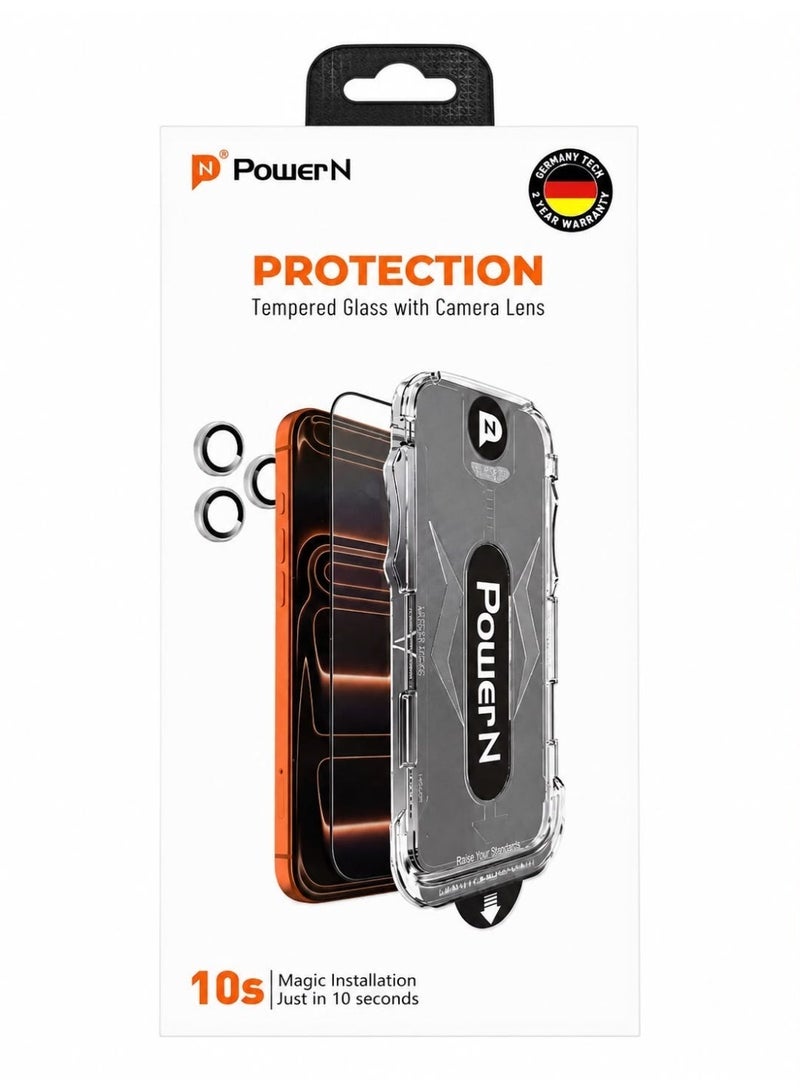 POWER N Transparent Protective Screen Protector for iPhone 17 Pro + Free Camera Lens Protector with Auto-Alignment Installation Kit, Anti-Fingerprint, Easy to Install, Impact-Resistant Glass, Residue-Free Adhesive, and Smooth Touch Feel - Image 1