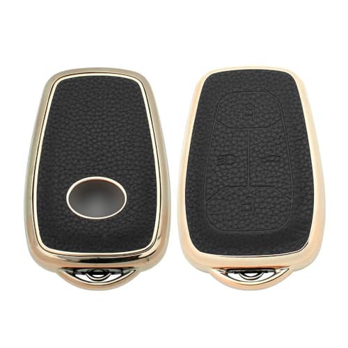 keyzone litchi leather textured TPU key cover & keychain for Tata Nexon, Harrier, Safari, Altroz, Punch, Tigor smart key (Black) - Image 2