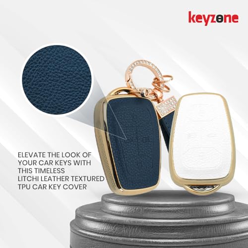 keyzone litchi leather textured TPU key cover & keychain for Tata Nexon, Harrier, Safari, Altroz, Punch, Tigor smart key (Black) - Image 4