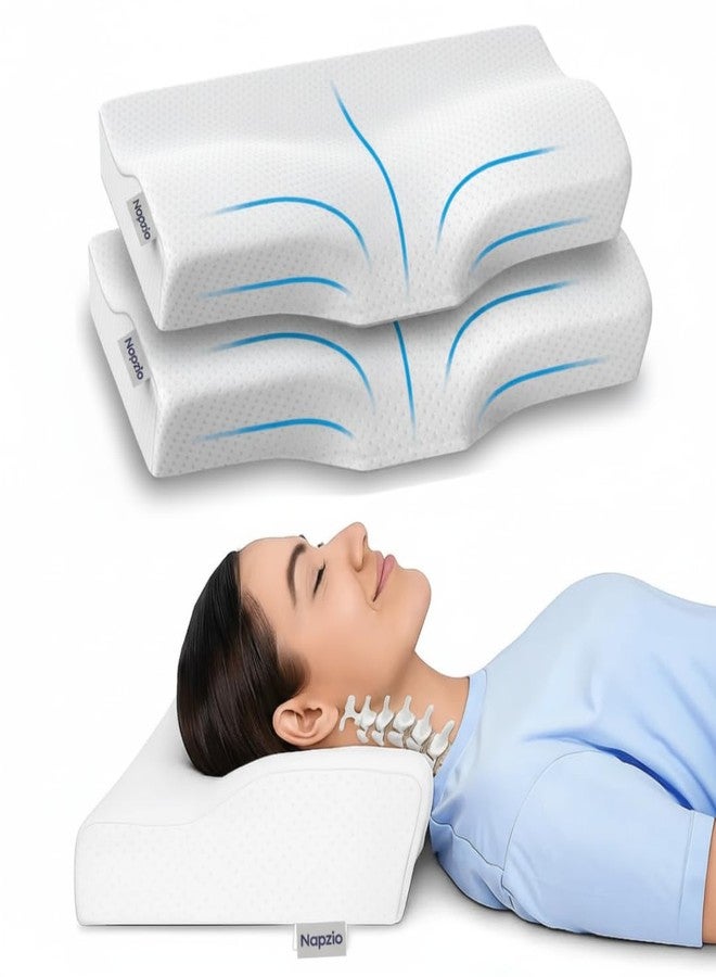 Napzio Cervical Pillow for Neck Pain Relief with Memory Foam, Anti Snore Orthopedic Pillow for Shoulder Pain & Spondylitis | Ergonomic Neck Support Medical Pillow | 3-Year Warranty (White) (Pack2) - Image 1