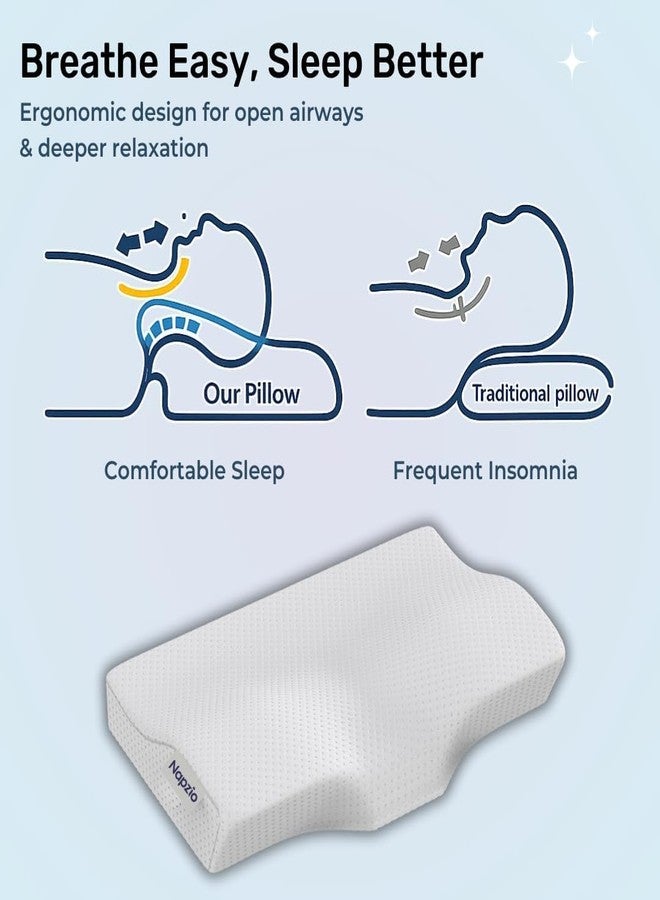 Napzio Cervical Pillow for Neck Pain Relief with Memory Foam, Anti Snore Orthopedic Pillow for Shoulder Pain & Spondylitis | Ergonomic Neck Support Medical Pillow | 3-Year Warranty (White) (Pack2) - Image 2