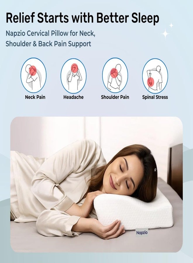 Napzio Cervical Pillow for Neck Pain Relief with Memory Foam, Anti Snore Orthopedic Pillow for Shoulder Pain & Spondylitis | Ergonomic Neck Support Medical Pillow | 3-Year Warranty (White) (Pack2) - Image 4