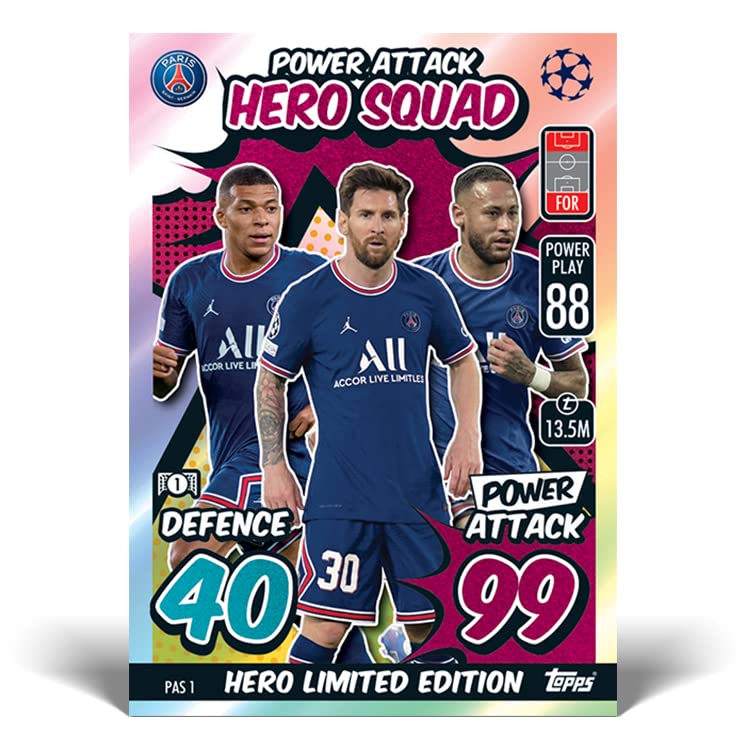 Match Attax بطاقات 2021-22 توبس ماتش أتاكس إكسترا دوري أبطال أوروبا - علبة مميزة (66 بطاقة + 3 بطاقة هجوم قوي محدودة + بطاقة فريق ميسي، نيمار، مبابي) - Image 2