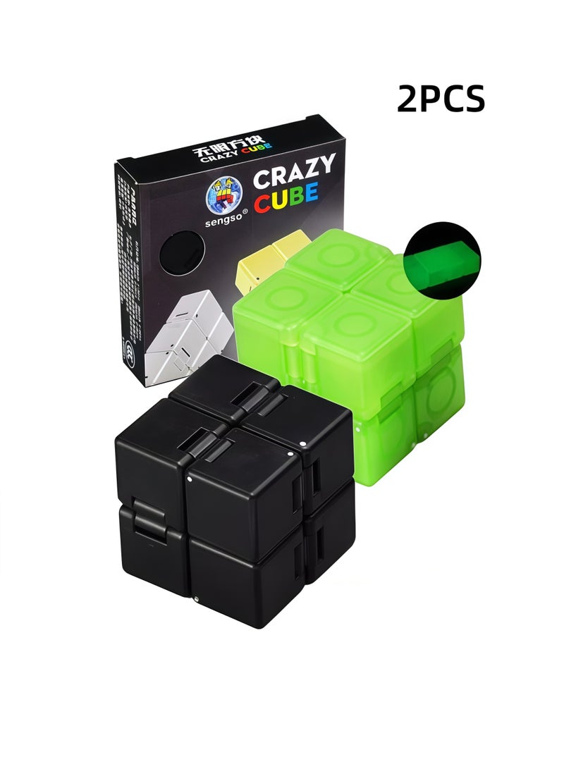 sengso 2 Pack Infinity Cube Fidget Toy, Portable Desk Toy for Teens and Adults, Cool Mini Gadget for Fun and Relaxation, Unique Idea That Is Light on the Fingers and Hands (Black and Glow-in-the-Dark Green) - Image 1