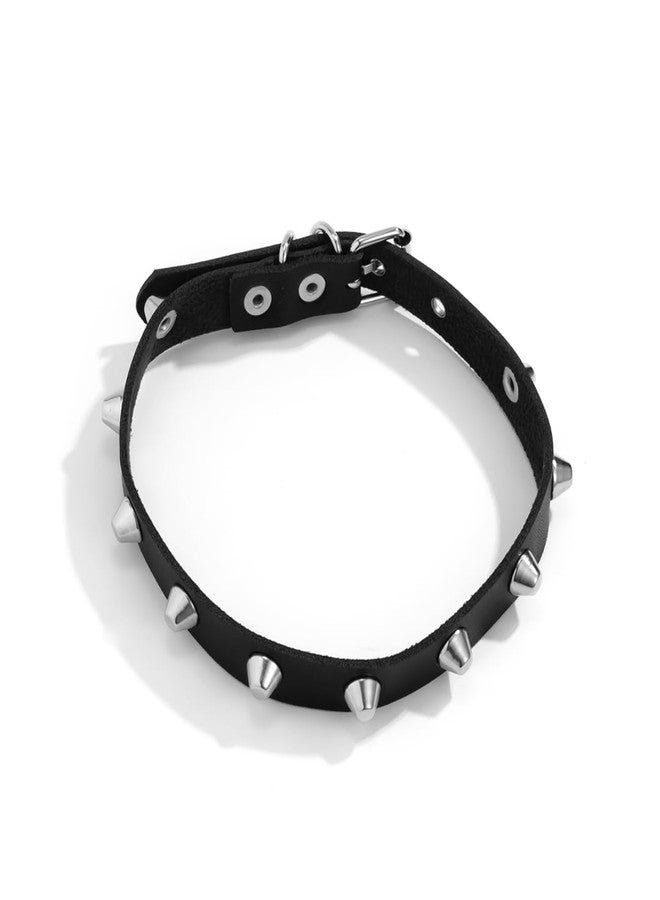 Aaishwarya Black Faux Leather Metal Spike Choker Necklace for Women & Girls | Stylish Party Necklaces | Statement Jewelry | Jewellery Gift | Chokers for Black Dress - Image 1
