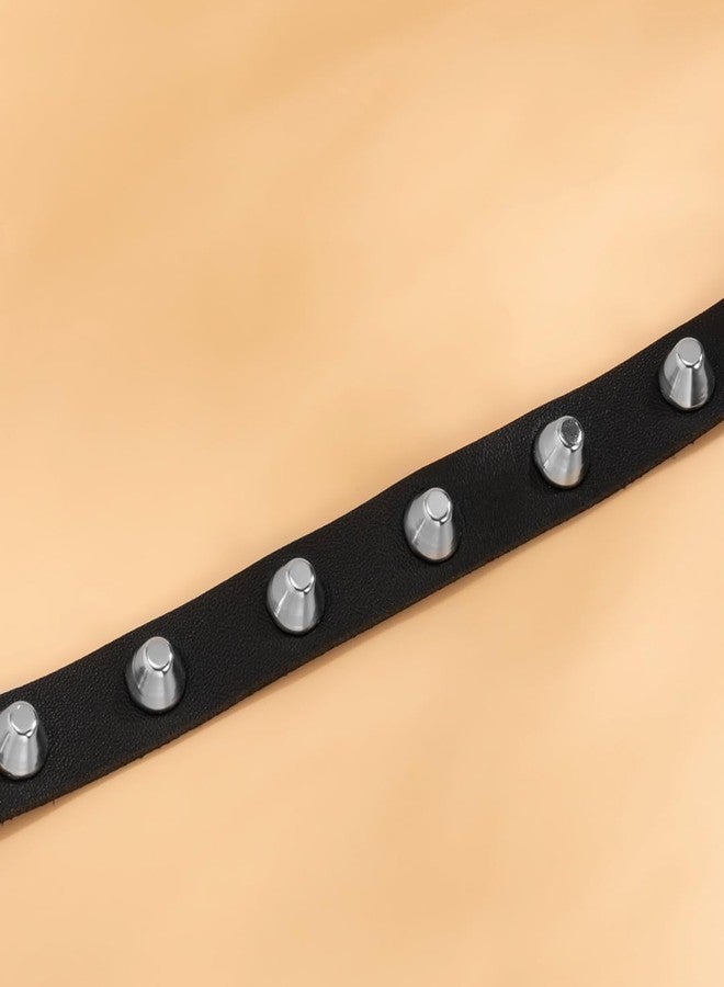 Aaishwarya Black Faux Leather Metal Spike Choker Necklace for Women & Girls | Stylish Party Necklaces | Statement Jewelry | Jewellery Gift | Chokers for Black Dress - Image 4