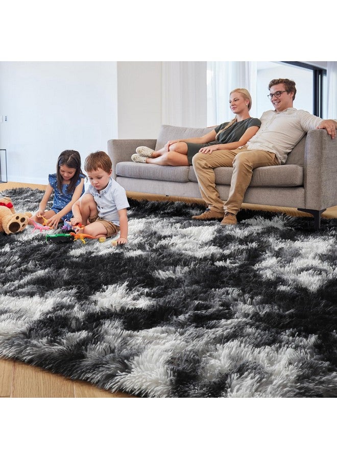PAGISOFE Black White Grey Rugs for Living Room 5x8, Shag Fuzzy Fluffy Washable Rugs for Kids Room Playroom Classroom Dorm Shaggy Soft Carpet for Home Decor Aesthetic Plush Bedside Rug Modern Cool Rug - Image 1