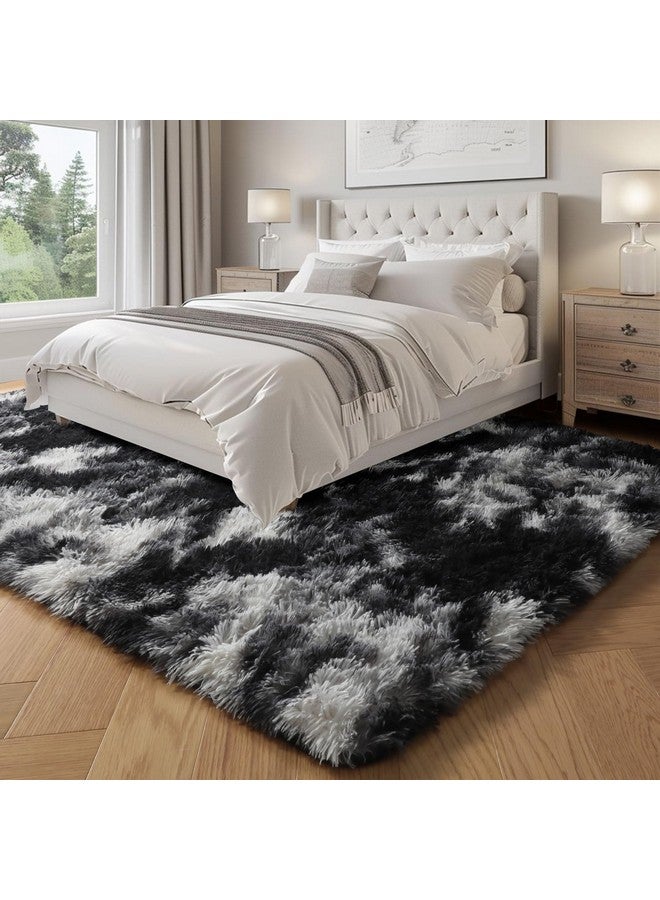 PAGISOFE Black White Grey Rugs for Living Room 5x8, Shag Fuzzy Fluffy Washable Rugs for Kids Room Playroom Classroom Dorm Shaggy Soft Carpet for Home Decor Aesthetic Plush Bedside Rug Modern Cool Rug - Image 3