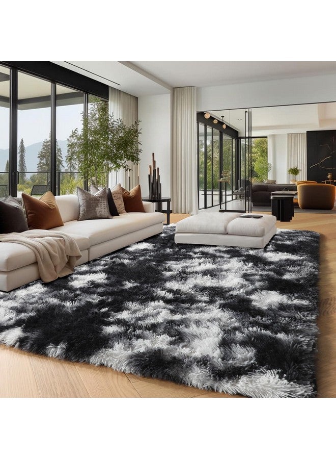 PAGISOFE Black White Grey Rugs for Living Room 5x8, Shag Fuzzy Fluffy Washable Rugs for Kids Room Playroom Classroom Dorm Shaggy Soft Carpet for Home Decor Aesthetic Plush Bedside Rug Modern Cool Rug - Image 2