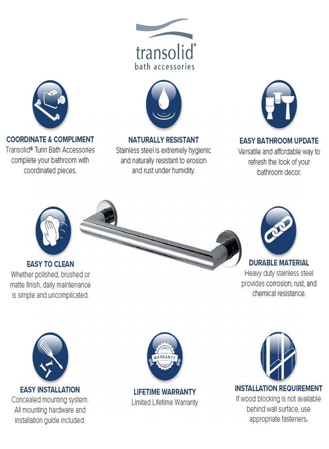 Transolid TS16PC Turin 16-inch Grab Bar, Polished Chrome - Image 2