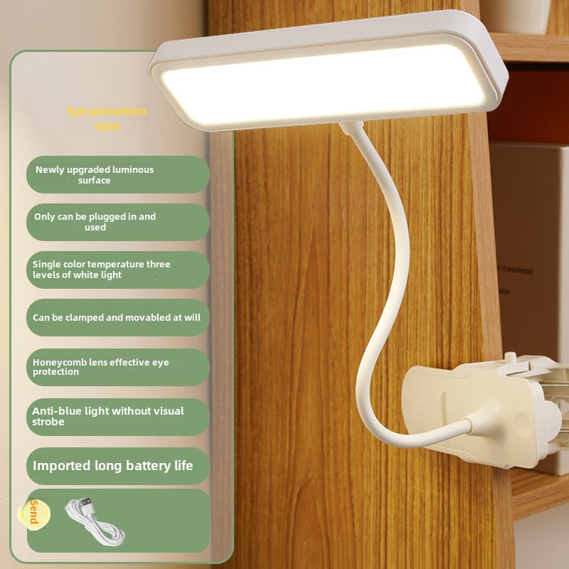 led table lamp learning clip lamp student eye protection bedside lamp dormitory charging reading lamp bedroom small table lampPlug-in model [plug-in only/three-gear white light] + data cable Plug-in model [plug-in only/three-gear white light] + data cable 