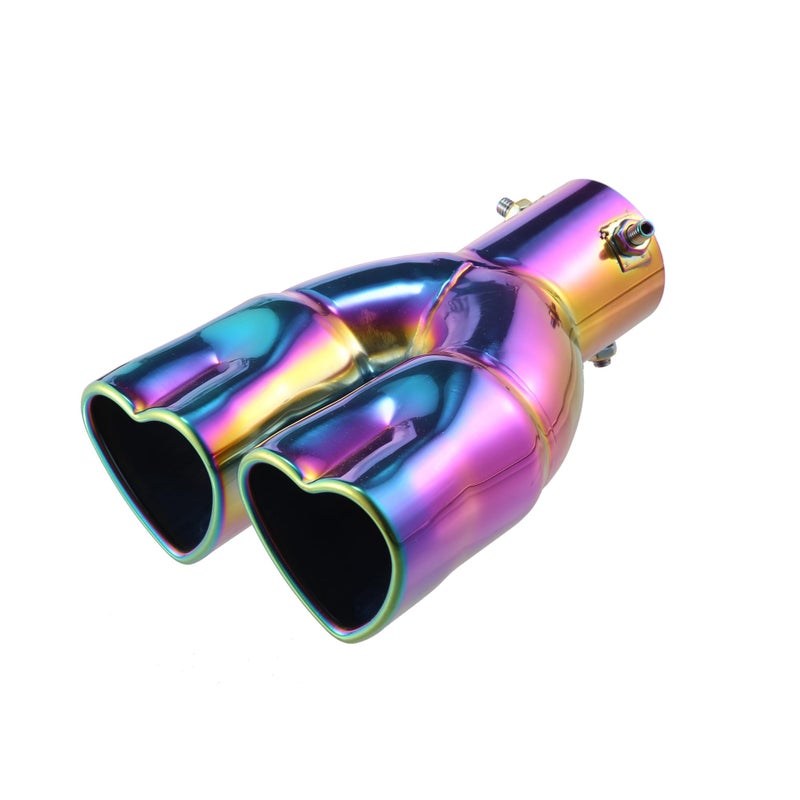 REPAIROCK 63mm 25 Inlet Straight Type Heart Shape Universal Exhaust Pipe Muffler Tip Tailpipe BoltOn for Car Truck 81 Length Stainless Steel Multicolor Auto Replacement Parts
