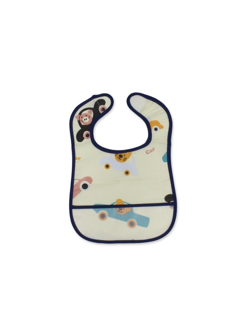 La Frutta PVC Baby Bib with Pocket – Beige with Animals Print - Image 1