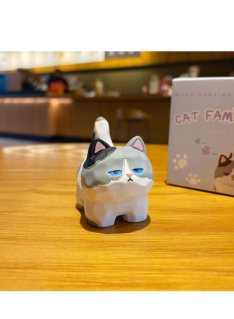 general Original cartoon wood carving style, gift for children, girls, girlfriends, wives, children, festival gifts, cute cat resin small ornament cute figure toy model trendy car decoration, home desk decoration, set of four - Image 3
