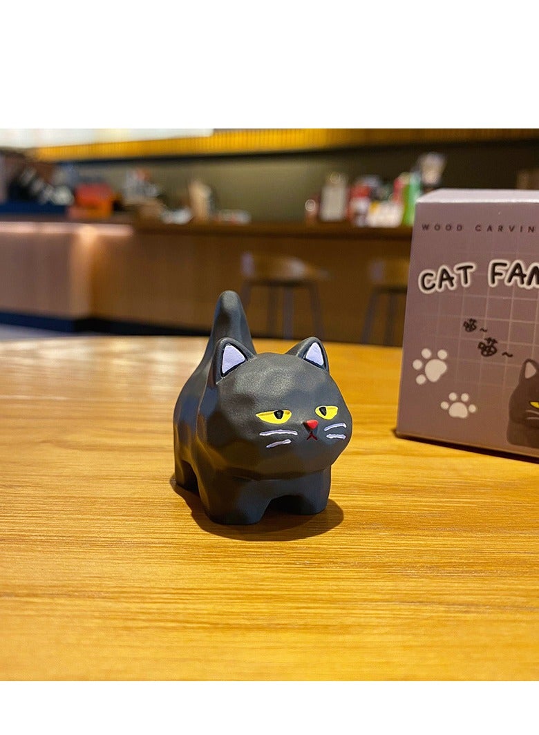 general Original cartoon wood carving style, gift for children, girls, girlfriends, wives, children, festival gifts, cute cat resin small ornament cute figure toy model trendy car decoration, home desk decoration, set of four - Image 4