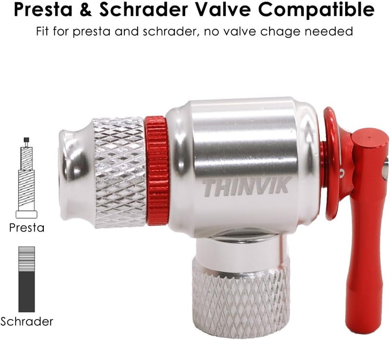 Thinvik Co2 Inflator/4 x16g Co2 Cartridges Inflator Kit/12x16g cartridges for Presta & Schrader Valve Co2 Bike Pump for Road/Mountain Bikes with Insulated Sleeve - Image 4