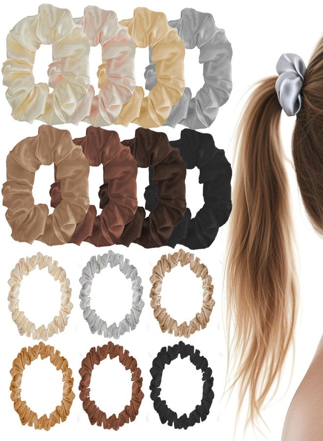 IBEQUEM 14 Pcs Silk Scrunchies For Hair, Mulberry Silk Pure Hair Sleep Ties, No Damage Satin Scrunchies For Women Girls, Skinny Elastic Ponytail Holders Gentle And No Hurt Christmas Gift - Image 1