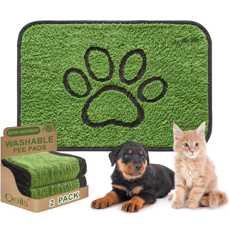 Qeils Reusable Dog Pee Pads 2 Pack Super Absorbent Leakproof Washable Puppy Pads with Soft Green Top Layer for Potty Training Crates Couch Car Seats Pet Beds 24x 36 - Image 2