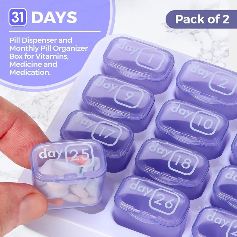 MEDca Multi-market matching options Monthly Pill Organizer - (Pack of 2) 31 Day Pill Organizer with Large Removable Medication Pods, Portable Pill Case Box and Holder for Daily Medicine and Vitamins for Travel, Purple Ergonomic build - Image 2