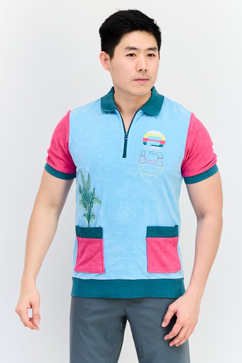 FILA تي شيرت بولو خارجي للرجال مزين بشعار مطرز، متعدد الألوان - Image 1