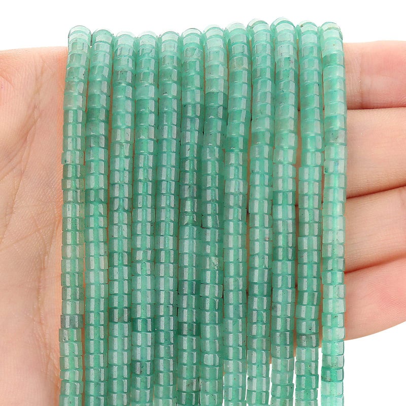 BONNY BOXX 150PCs Natural Green Aventurine Spacer Beads Loose Semi Precious Flat Round Gemstone Heishi Disc Stone Beads for Beading Jewelry Making 4mm2mm
