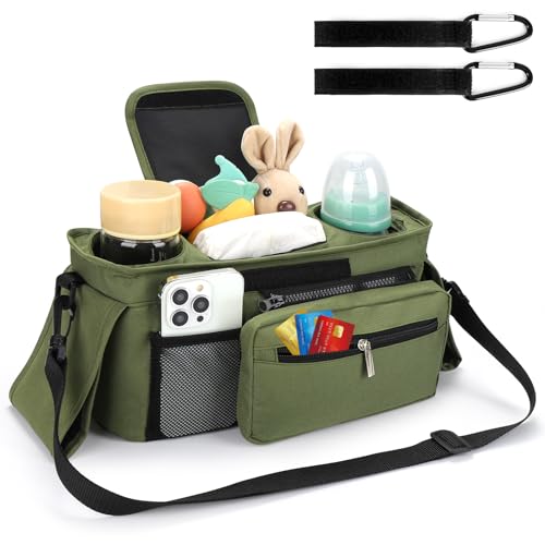 Accmor Universal Stroller Organizer with Insulated Cup Holder Detachable Phone Bag and Shoulder StrapStroller Bag Caddy Organizer Fits for Uppababy Baby Jogger Britax Strollers - Image 3