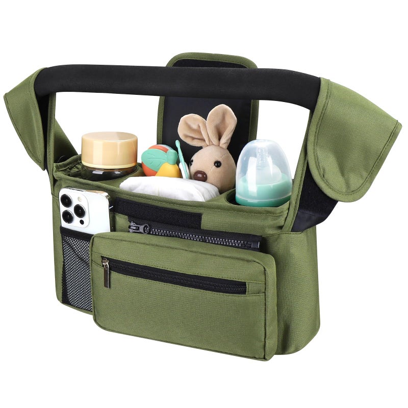 Accmor Universal Stroller Organizer with Insulated Cup Holder Detachable Phone Bag and Shoulder StrapStroller Bag Caddy Organizer Fits for Uppababy Baby Jogger Britax Strollers - Image 2
