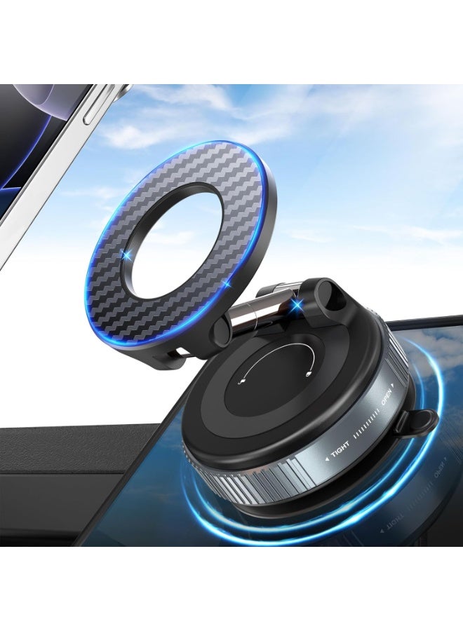 Vacuum Magnetic Phone Holder for Car - Suction Phone Mount 360°Rotatable Foldable Portable Strong Magnet Stand for iPhone16/15/14/13 & Samsung on Mirror,Smooth Surface, Windscreens - Image 1