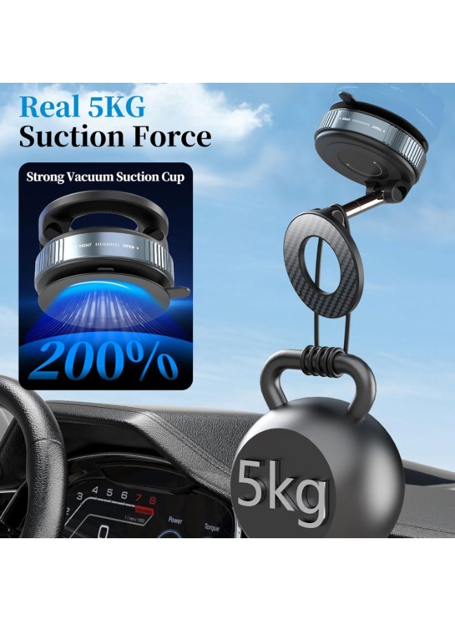 Vacuum Magnetic Phone Holder for Car - Suction Phone Mount 360°Rotatable Foldable Portable Strong Magnet Stand for iPhone16/15/14/13 & Samsung on Mirror,Smooth Surface, Windscreens - Image 4