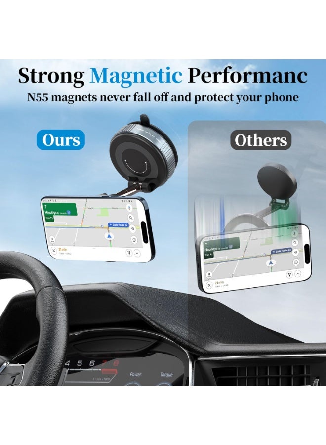 Vacuum Magnetic Phone Holder for Car - Suction Phone Mount 360°Rotatable Foldable Portable Strong Magnet Stand for iPhone16/15/14/13 & Samsung on Mirror,Smooth Surface, Windscreens - Image 2