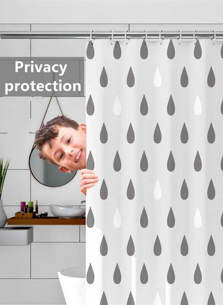 Kutis 1-Piece Waterproof EVA Shower Curtains With Water Drop Pattern White/Grey 180x180 Centimeter - Image 2