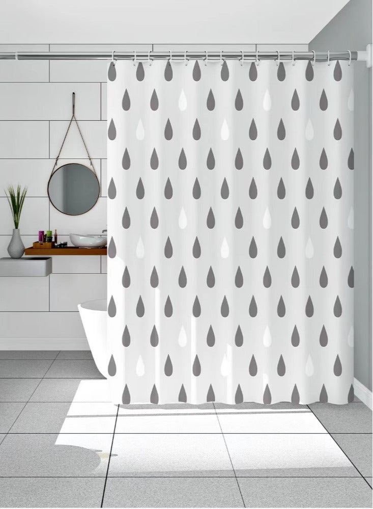 Kutis 1-Piece Waterproof EVA Shower Curtains With Water Drop Pattern White/Grey 180x180 Centimeter - Image 1