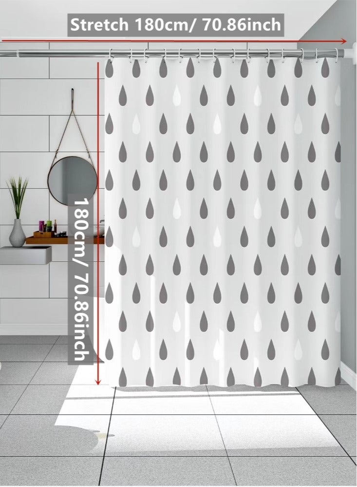 Kutis 1-Piece Waterproof EVA Shower Curtains With Water Drop Pattern White/Grey 180x180 Centimeter - Image 4