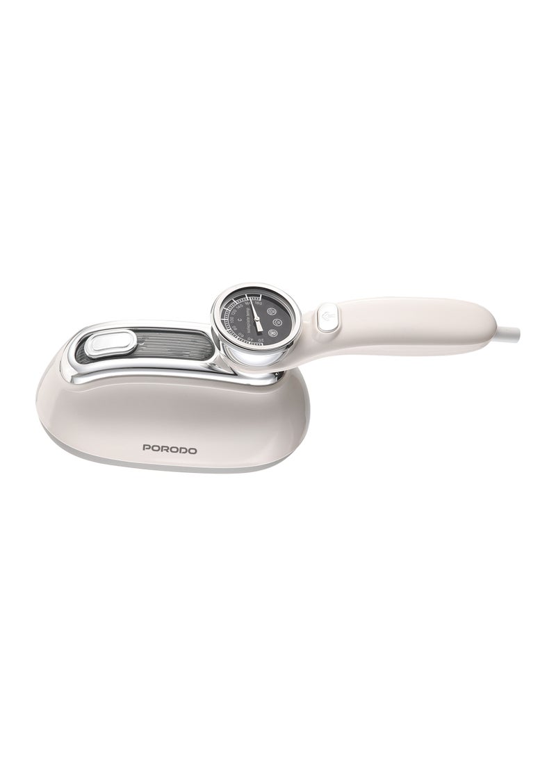 porodo - Steam & Heat Iron 160mL Retro 1200W Thermometer with Rotating Handle & Glass Tank / 30 Sec Quick Heating / Comprehensive Fabric Care / Built-in Thermometer / ABS + PC Material - White - Image 1