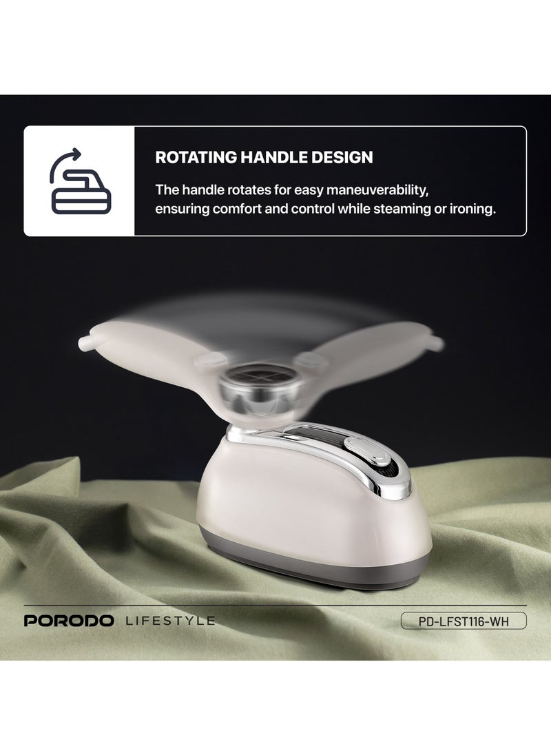 porodo - Steam & Heat Iron 160mL Retro 1200W Thermometer with Rotating Handle & Glass Tank / 30 Sec Quick Heating / Comprehensive Fabric Care / Built-in Thermometer / ABS + PC Material - White - Image 1