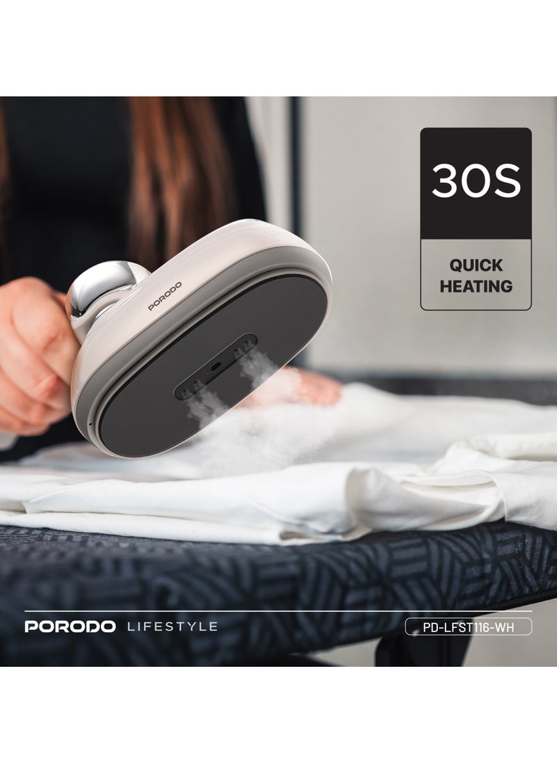porodo - Steam & Heat Iron 160mL Retro 1200W Thermometer with Rotating Handle & Glass Tank / 30 Sec Quick Heating / Comprehensive Fabric Care / Built-in Thermometer / ABS + PC Material - White - Image 1