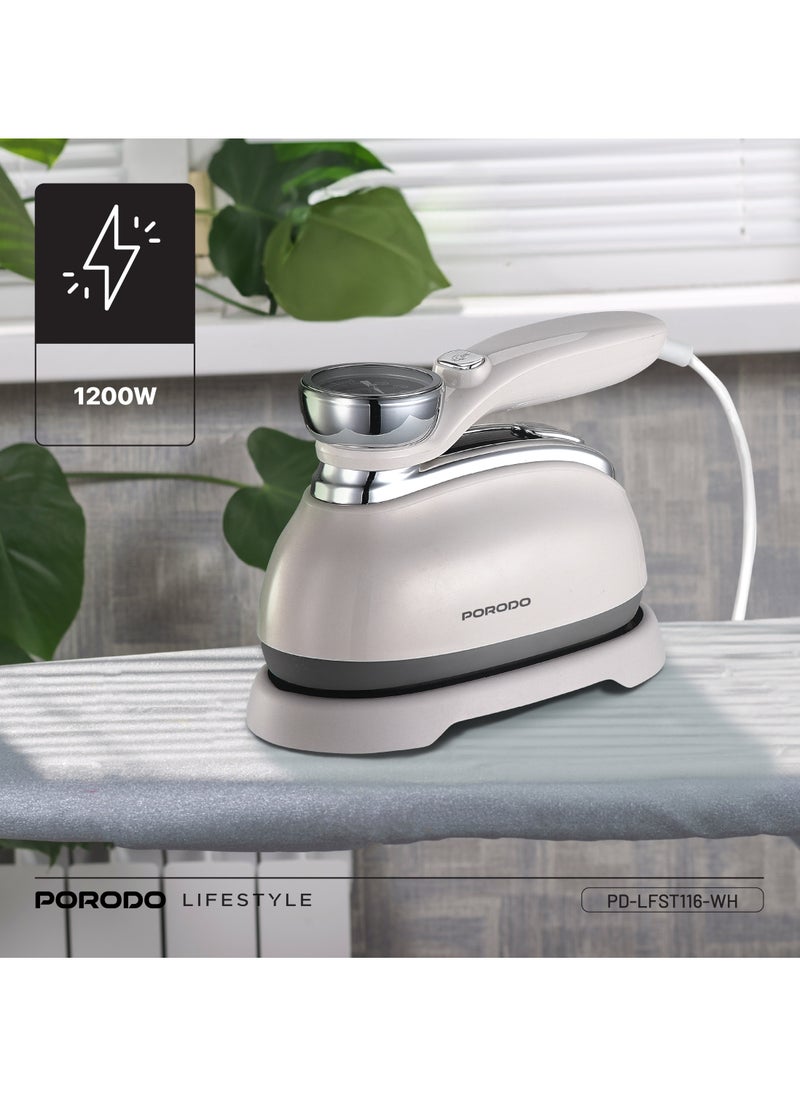 porodo - Steam & Heat Iron 160mL Retro 1200W Thermometer with Rotating Handle & Glass Tank / 30 Sec Quick Heating / Comprehensive Fabric Care / Built-in Thermometer / ABS + PC Material - White - Image 1