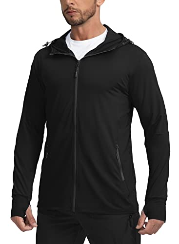 Sejuani Mens UPF 50 Light Jacket Full Zip Sun Protection Hoodie Long Sleeve Sun Shirts for Men Hiking Fishing Zip PocketsBlack_XL - Image 1