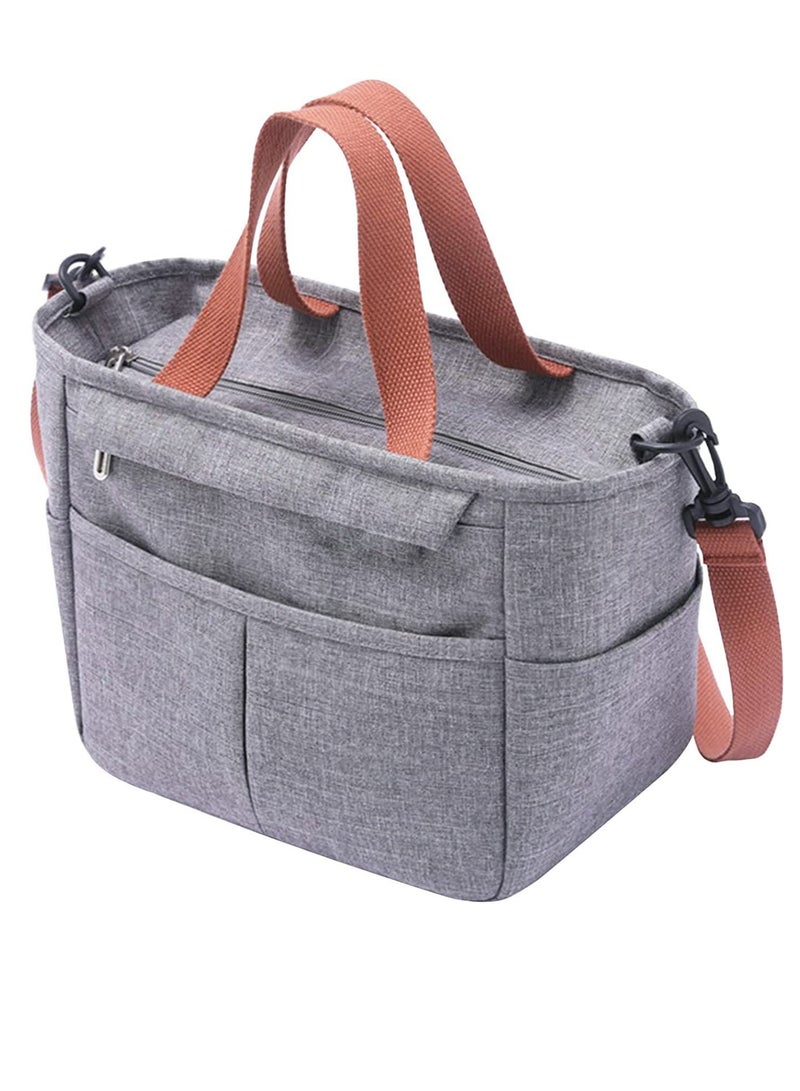 Large Insulated Lunch Bag, Lunch Tote Bag for School Office Picnic Beach(Grey)  - Image 1