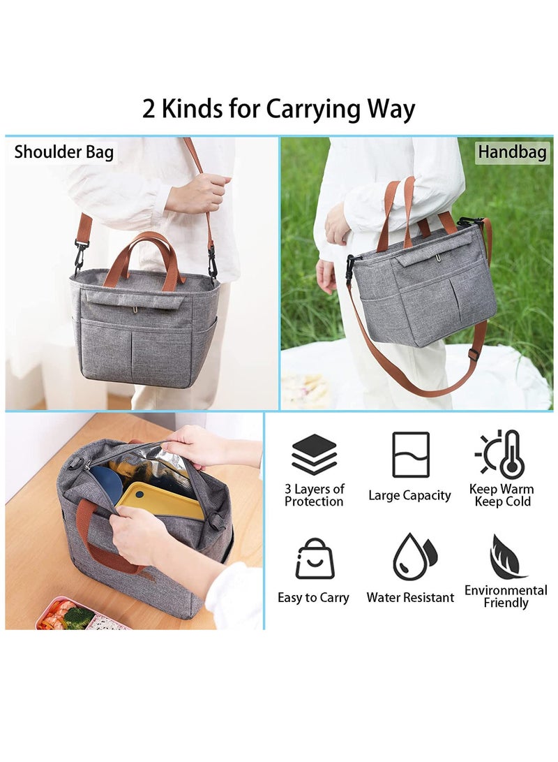 Large Insulated Lunch Bag, Lunch Tote Bag for School Office Picnic Beach(Grey)  - Image 2