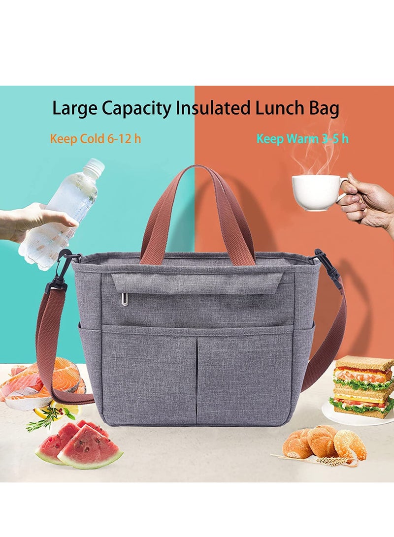 Large Insulated Lunch Bag, Lunch Tote Bag for School Office Picnic Beach(Grey)  - Image 3