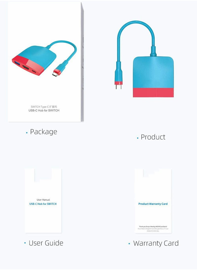 محول فيديو، لجهاز نينتندو سويتش OLED، قاعدة شحن تلفزيونية محمولة مع HDMI وUSB 3.0 منفذ قاعدة بديلة من النوع C إلى محول تلفزيون HDMI، لجهاز MacBook Pro Air (أحمر أزرق)